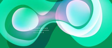 Soyut akışkan şekiller, canlı yeşil renkler hakim. Yumuşak gradyanlar dinamik görsel efekt yaratır. Arka planlar için modern tasarım ögesi.