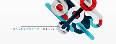 Soyut geometrik şekiller çakışıyor. Mavi, kırmızı, donanma renkleri beyaz arkaplana hükmediyor. Minimalist tasarım modern estetiği öneriyor.