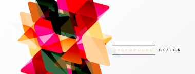 Soyut geometrik şekiller örtüşür, canlı renkli tasarım yaratır. Beyaz alan temiz karşıtlık ve modern estetik sağlar.