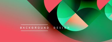 Soyut renkli tasarım. Üst üste binen şekiller dinamik görsel efekt yaratır. Kırmızı, yeşil, pembe renkler kompozisyona hakim. Modern estetik.