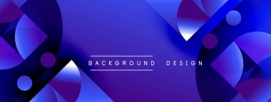 Soyut mavi gradyanlar dinamik şekiller oluştururlar. Çemberler, üçgenler üst üste biniyor ve modern görsel efektler yaratıyor. Metin arkaplan tasarımı okur.