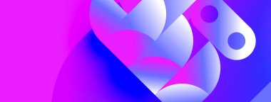 Soyut şekiller canlı pembeleri, mavileri, morları harmanlıyor. Gradyan renkler dinamik görsel efekt yaratır. Modern tasarım, pürüzsüz geçiş.