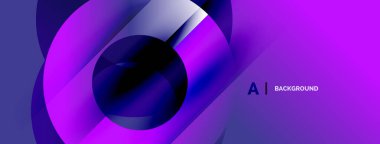 Soyut mor tasarım, üst üste binen daireler, gradyanlar. Modern, dinamik görsel sunum. Yumuşak geçişler derinlik yaratır.