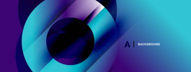 Soyut tasarım üst üste binen daireler, canlı mavi mor renkler içerir. Modern eğilim dinamik görsel efekt yaratır.