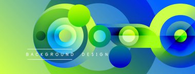Soyut renkli tasarım, üst üste binen daireler, gradyanlar. Canlı renklere sahip modern arkaplan, dinamik kompozisyon.