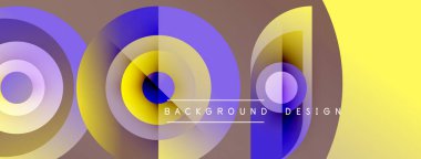 Soyut geometrik şekiller örtüşüyor, canlı renk eğimleri yaratıyor. Metin okuma arkaplan tasarımı ile, daireler kompozisyona egemen olur. Modern estetik.