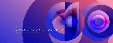 Soyut arkaplan, üst üste binen daireler, canlı mor renkler, modern tasarım elementleri. Metin arkaplan tasarımı okur.