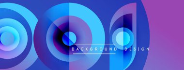 Soyut çemberler çakışıyor, canlı gradyanlar yaratıyor. Mavi, mor renkler dizaynın hakimi. Metin arka plan tasarımı okur. Modern estetik.