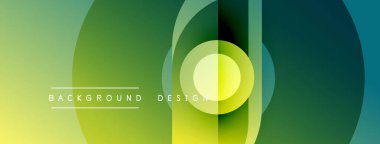 Soyut geometrik desen. Üst üste binen daireler dinamik değişim etkisi yaratır. Yeşil, sarı, deniz mavisi renkleri kompozisyona hakim. Modern tasarım ögesi.