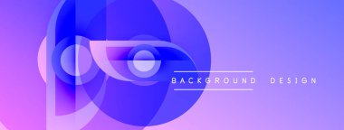 Soyut gradyan şekiller çakışıyor, dinamik görsel etki yaratıyor. Mor, mavi renkler kompozisyona hakim. Metin arkaplan tasarımı okur.