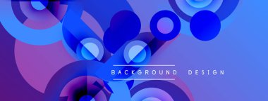 Soyut mavi mor tasarım. Üst üste binen daireler dinamik görsel doku yaratır. Çeşitli projeler için modern arkaplan.