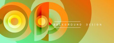 Soyut geometrik şekiller, canlı renklerin karışımı. Modern tasarım üst üste binen daireler, gradyanlar dinamik görsel efekt yaratır.