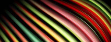 Soyut çizgiler canlı ve kıvrımlı desenler yaratır. Renkler harmanlanır, dinamik görsel deneyim oluşturur. Siyah arkaplan parlak şekilleri vurgular.