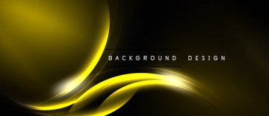 Koyu arkaplanda altın kıvrımlar, çizgiler var. Modern tasarım öğesi, afişler ve sunumlar için uygun. Parlak, dinamik görsel.