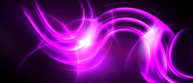 Parlak mor enerji akar, kıvrımlar merkezi ışık kaynağından yayılır. Koyu arkaplan, dinamik görsel efekt yaratan canlı aydınlatmayı vurgular..