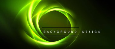 Parlak yeşil girdaplar koyu arkaplan üzerinde dairesel desen oluşturur. Metin, arkaplan dizaynının şekillerin altında olduğunu okur. Basit, modern estetik..