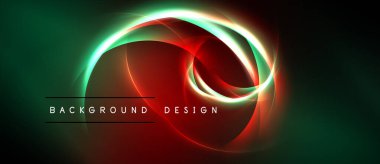 Soyut tasarım dalgalı çizgiler, canlı kırmızı, yeşil renkler içerir. Zarif kıvrımlar dinamik görsel etki yaratır. Koyu arkaplan aydınlığı artırır.
