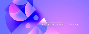 Soyut geometrik şekiller, canlı mor renkler, modern tasarım. Gradyan arka plan dinamik görsel efekt yaratır. Basit, temiz estetik..