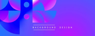 Soyut gradyan çemberler mor ve mavi renklerle örtüşüyor. Sancaklar, web siteleri, sunumlar için modern tasarım öğesi. Basit metin arkaplan tasarımı okur.