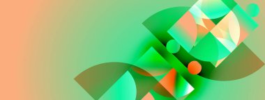 Üst üste binen şekiller, canlı yeşiller, portakallar, yumuşak eğimler içeren soyut kompozisyon. Modern tasarım, dinamik akış, temiz estetik.