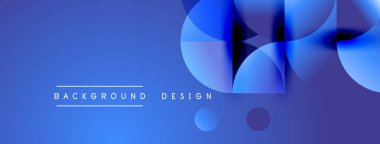 Soyut mavi arkaplan, üst üste binen daireler, gradyanlar. Modern tasarım elementleri dinamik görsel efekt yaratır. Metin arkaplan tasarımı okur.