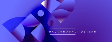 Soyut geometrik şekiller örtüşür, dinamik mor gradyan etki yaratır. Modern tasarım elementleri yenilik ve teknoloji öneriyor.