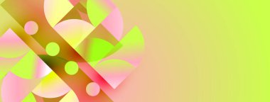 Soyut şekiller örtüşüyor, canlı renk değişimleri yaratıyor. Sarı, pembe, yeşil renkler kusursuz bir şekilde harmanlanır. Modern tasarım ögesi.