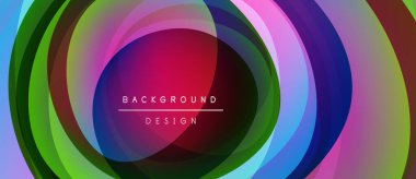 Soyut eşmerkezli çemberler, canlı renklerin karışımı. Tasarım metin arkaplanı, tasarım içerir. Modern estetik, görsel olarak çekici kompozisyon.