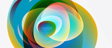 Soyut renkli daireler çakışıyor, dinamik görsel efekt yaratıyor. Modern tasarım elementleri yenilik, enerji, akıcılık öneriyor.