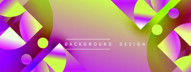 Soyut geometrik şekiller, canlı renklerin karışımı. Mor, sarı, yeşil dinamik arkaplan tasarımı yaratır. Modern estetik.