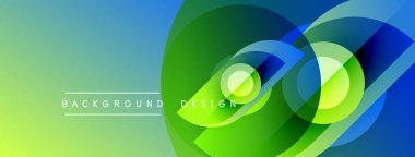 Soyut canlı tasarım, üst üste binen daireler, gradyanlar. Yeşil, mavi renkler dinamik görsel efekt yaratır. Metin arkaplan tasarımı okur.