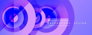 Soyut daireler örtüşüyor, parlak mavi ve mor renkler yaratıyor. Arka planlar, afişler, sunumlar için modern tasarım unsuru. Minimalist estetik.