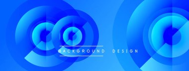 Soyut mavi daireler dinamik arkaplan oluşturur. Metin, katmanlı şekillerin ortasındaki arkaplan tasarımını okur. Modern, canlı görsel.