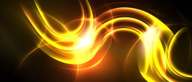 Parlak sarı enerji akar, kıvrımlar merkezi ışık kaynağından yayılır. Koyu arkaplan parlayan çizgileri vurgular, dinamik görsel efekt yaratır.