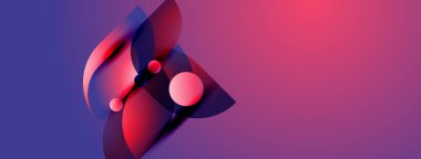 Soyut şekiller harmanlanır, canlı gradyanlar yaratır. Pembe, mor, mavi renkler kompozisyona hakim. Modern tasarım, sıvı formlar mevcut.