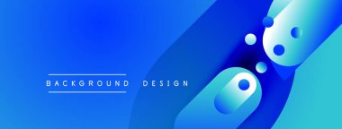 Soyut mavi arkaplan dinamik şekiller, gradyanlar, modern tasarım elementleri içerir. Yumuşak eğriler dijital projeler için uygun görsel ilgi yaratır.
