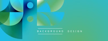 Soyut geometrik şekiller örtüşüyor, canlı deniz mavisi ve yeşil eğimler yaratıyor. Minimalist metin arka plan tasarımı okur. Modern estetik.