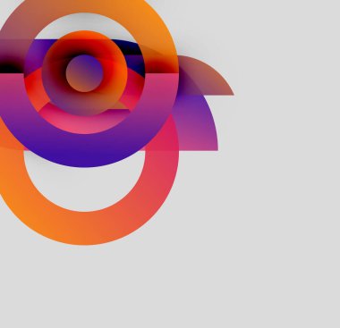 Soyut renkli daireler çakışıyor, dinamik görsel kompozisyon oluşturuyor. Gradyan renkler harmanlanarak modern tasarım ögesini oluşturur.