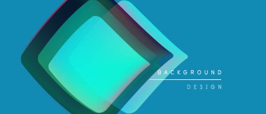 Soyut geometrik şekiller çakışıyor. Canlı turkuaz, deniz mavisi renkleri dizaynda baskın. Modern estetik, temiz çizgiler basit kompozisyon sunar.