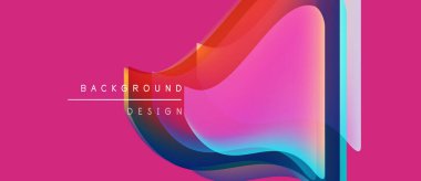 Soyut canlı katmanlar çakışıyor, dinamik görsel efekt yaratıyor. Pembe zemin, akan şekilleri, modern tasarım elementlerini vurgular.