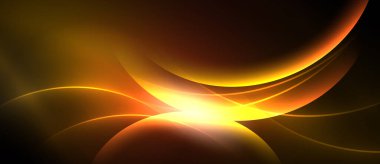 Soyut altın dalgalar parlak merkezden yayılıyor. Koyu arkaplan parlak eğrileri vurgular, dinamik görsel efekt yaratır.