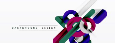 Soyut geometrik şekiller örtüşür, dinamik görsel efekt yaratır. Beyaz çizgiler derinlik ekler, renkli tasarım elemanlarına karşı karşıtlık.