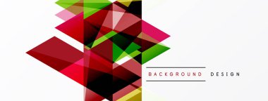 Soyut geometrik şekiller örtüşür, canlı kırmızı, yeşil, siyah dizayn yaratır. Beyaz alan karşıtlık sağlar, modern his.