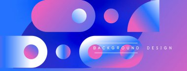 Soyut, enerjik bir arkaplan. Çemberler, kareler modern tasarım yaratarak örtüşüyor. Mavi, mor renkler kompozisyona hakim. Minimalist estetik.