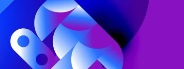 Soyut sıvı şekilleri canlı mavileri, morları, beyazları harmanlıyor. Dinamik bileşim, hareket, enerji ve modern tasarım estetiğini öneriyor..