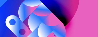 Soyut sıvı şekilleri canlı mavileri, pembeleri harmanlıyor. Gradyan renkler dinamik kompozisyon oluşturur, modern estetik. Pürüzsüz geçişler hareketi ve enerjiyi akla getiriyor.