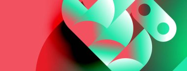 Soyut şekiller örtüşüyor, canlı kırmızı, deniz mavisi renkleri yaratıyor. Akışkan formlar hareket, derinlik ve modern tasarım estetiğini önerir..