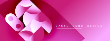Soyut pembe eğimli arkaplan. Üst üste binen şekiller dinamik görsel efekt yaratır. Modern tasarım ögeleri parlak kompozisyon sunar.