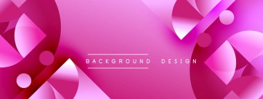Soyut pembe tasarım. Pürüzsüz eğimler akıcı şekiller, daireler, üçgenler yaratır. Modern estetik, afişler veya arka planlar için uygun.