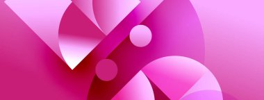 Soyut pembe dizayn özellikleri üst üste binen şekiller, daireler, gradyanlar. Modern estetik, canlı renkler dinamik bileşim yaratır.